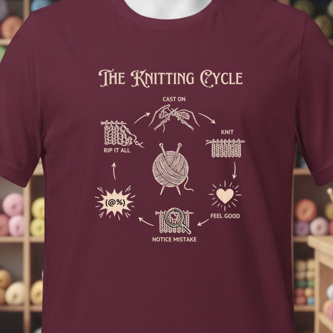 The Knitting Cycle T-Shirt Maroon t-shirt