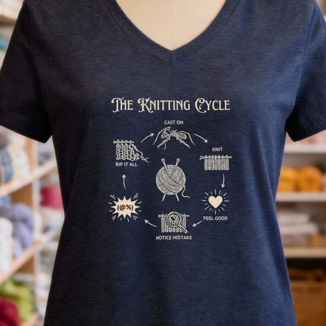 The Knitting Cycle V-Neck T-Shirt Navy t-shirt