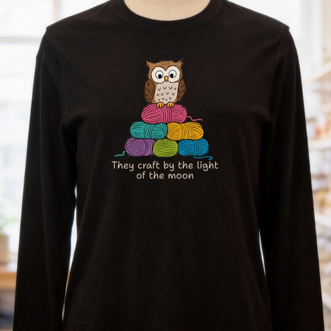 The Owl and the Yarn Long Sleeve Tee Black t-shirt