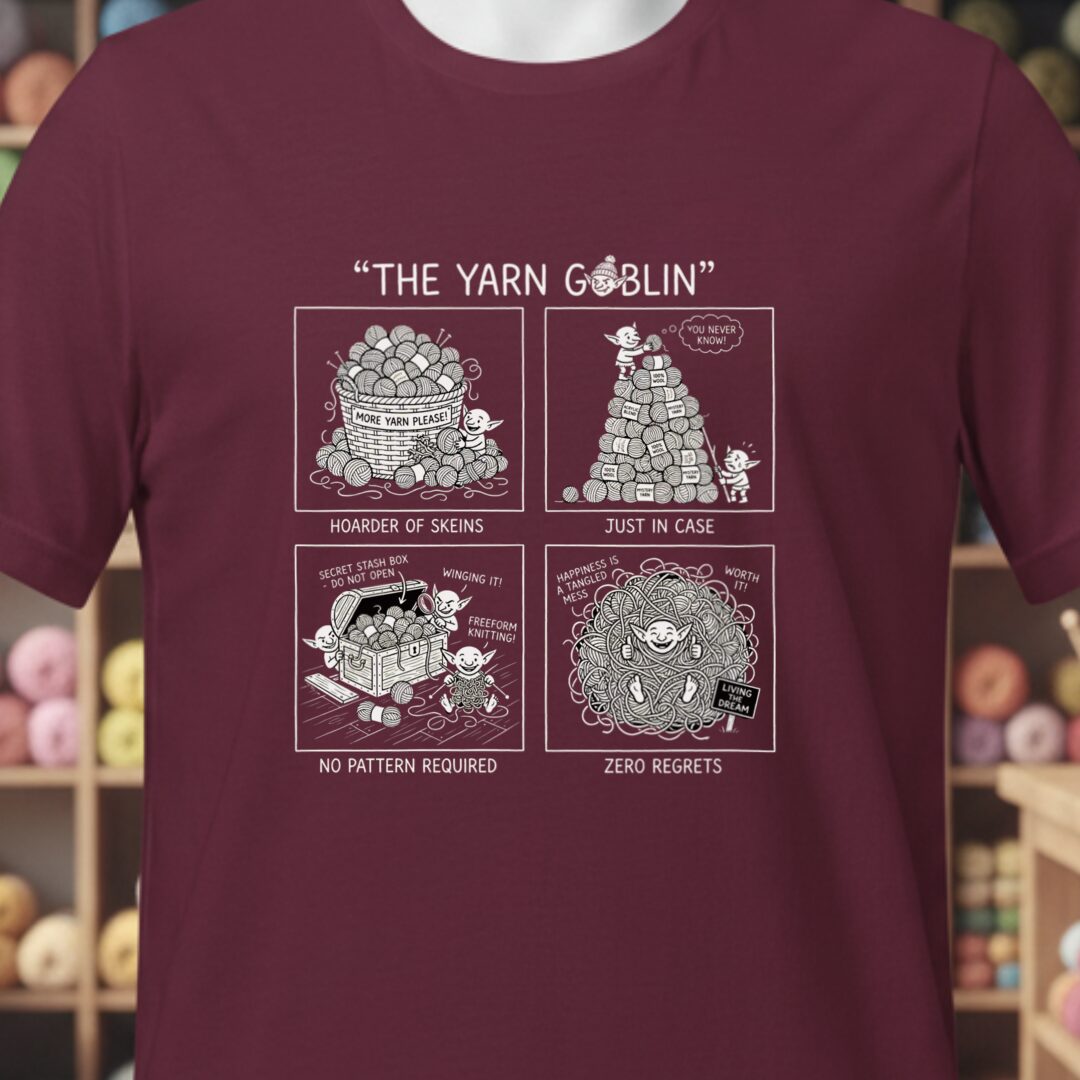 The Yarn Goblin T-Shirt Maroon t-shirt