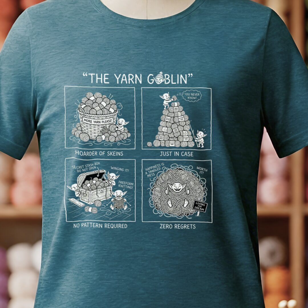 The Yarn Goblin T-Shirt Teal Blue t-shirt
