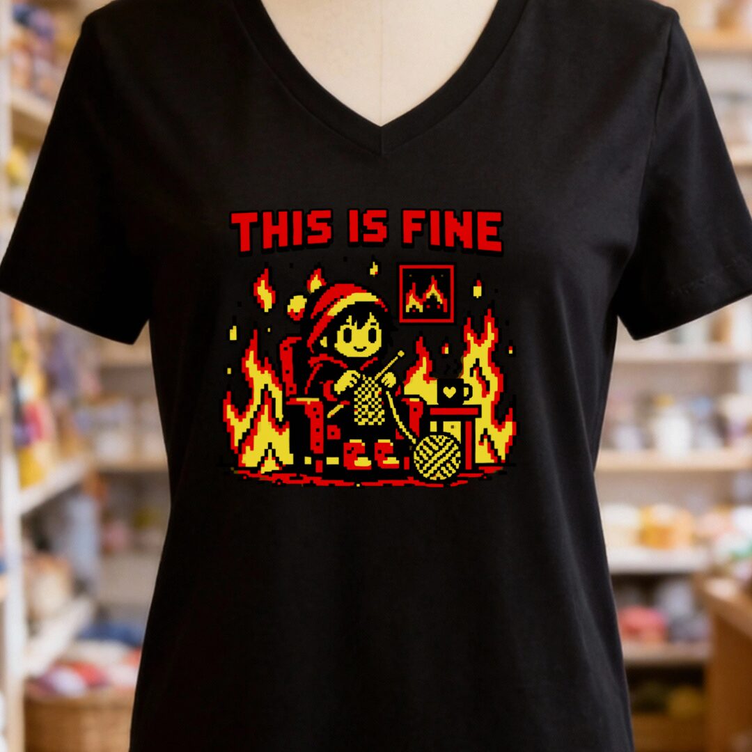 This Is Fine V-Neck T-Shirt Black t-shirt