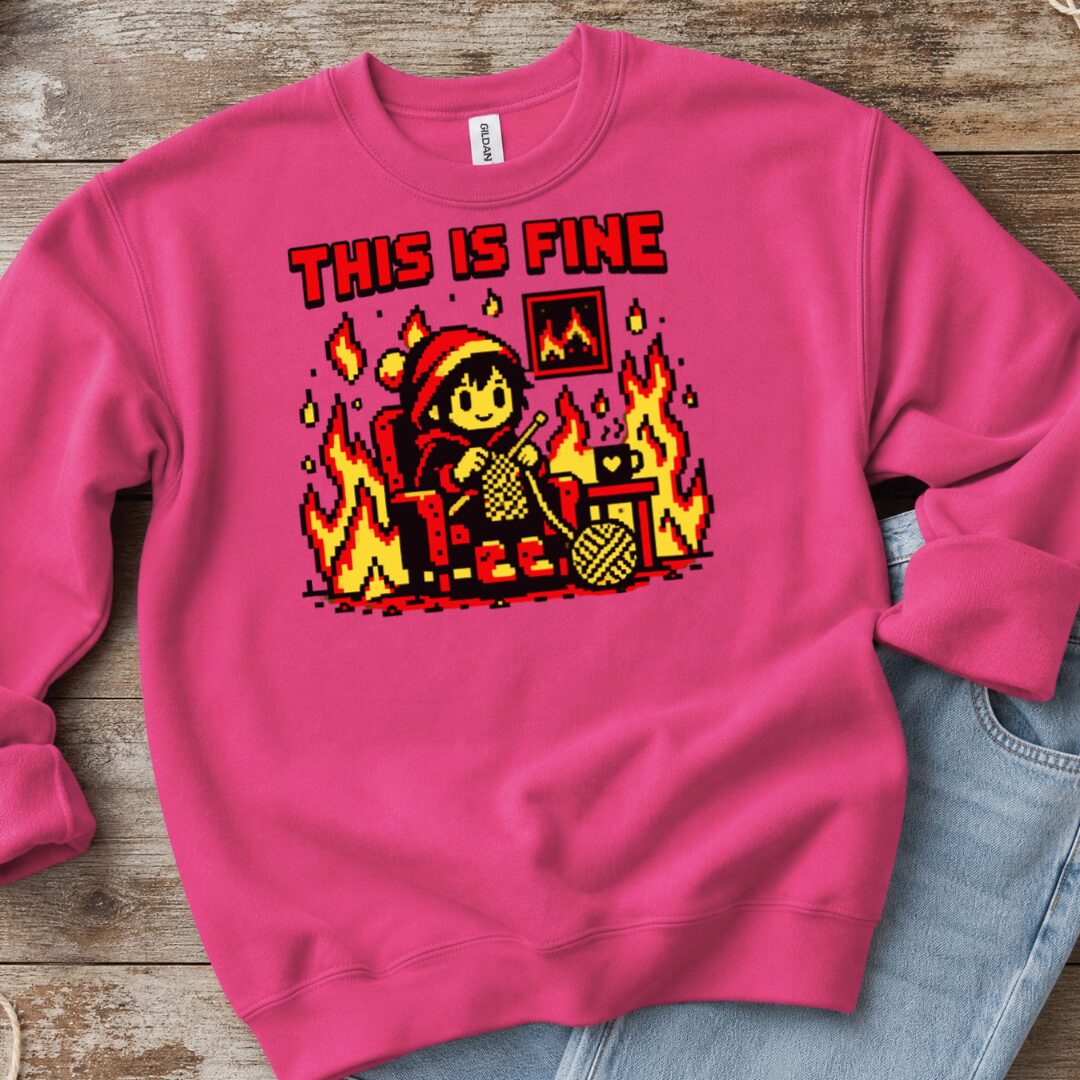 This Is Fine Sweatshirt Bright Pink t-shirt