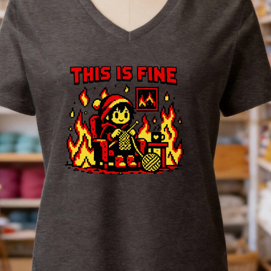 This Is Fine V-Neck T-Shirt Dark Grey t-shirt