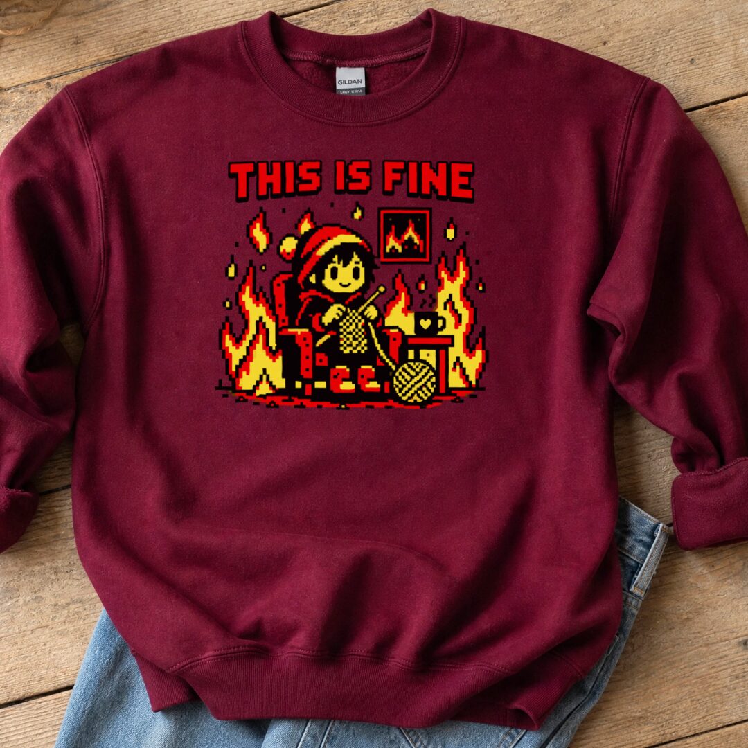 This Is Fine Sweatshirt Maroon t-shirt