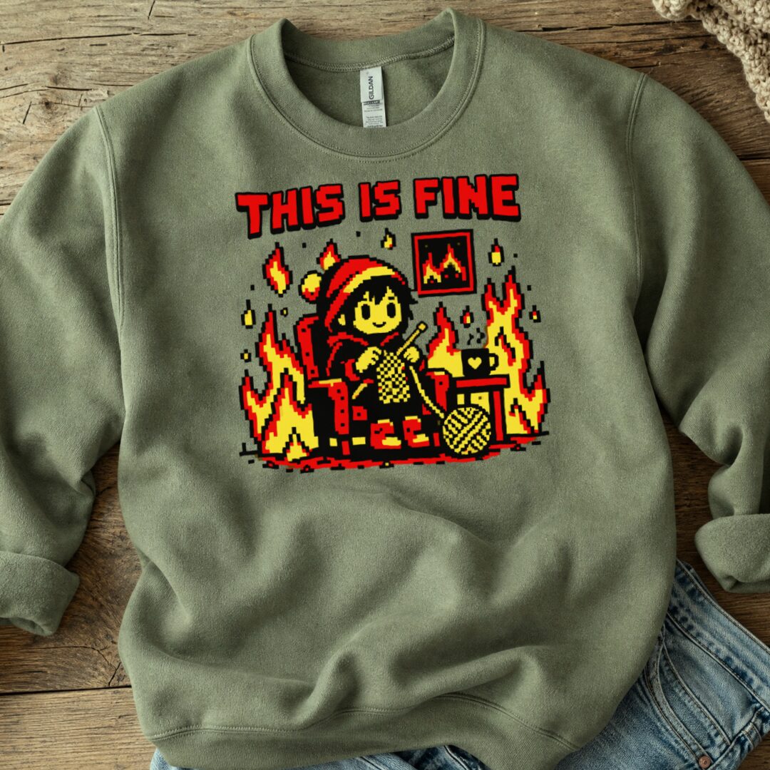 This Is Fine Sweatshirt Military Green t-shirt