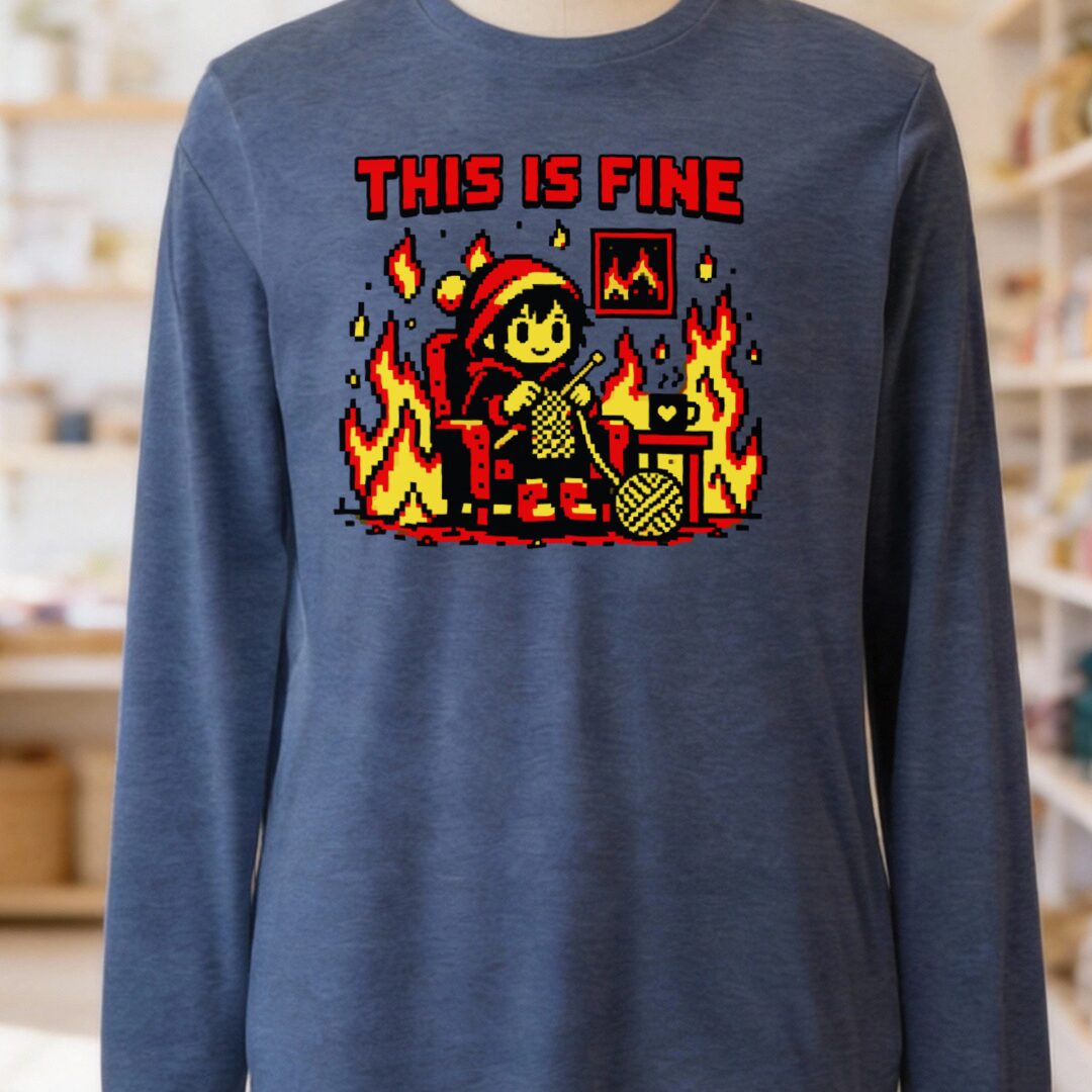 This Is Fine Long Sleeve Tee Navy t-shirt
