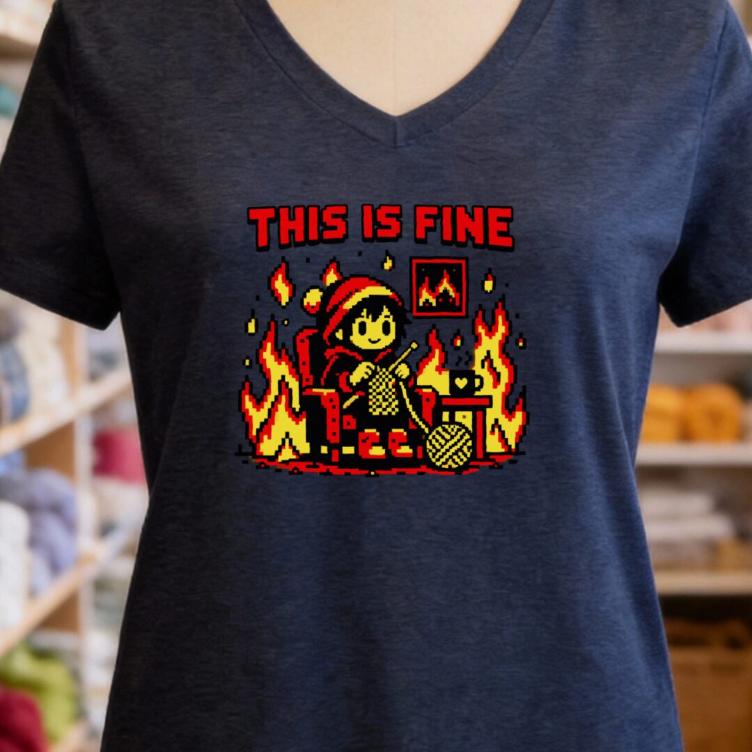 This Is Fine V-Neck T-Shirt Navy t-shirt