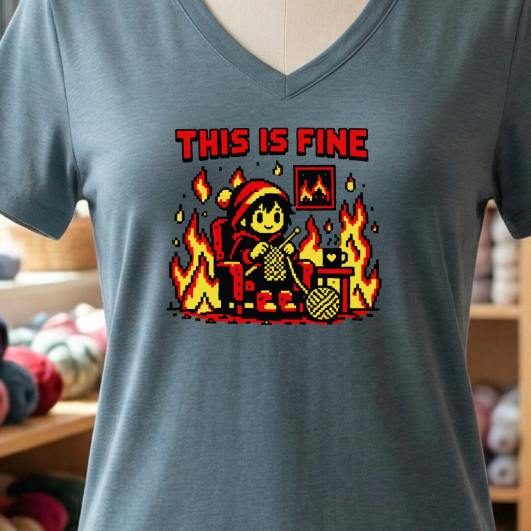 This Is Fine V-Neck T-Shirt Slate t-shirt