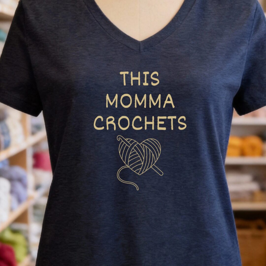 This Mama Crochets V-Neck T-Shirt Navy t-shirt