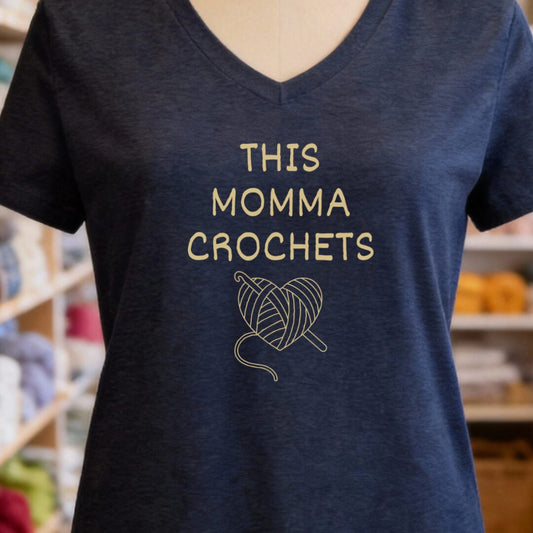 This Mama Crochets V-Neck T-Shirt Navy t-shirt