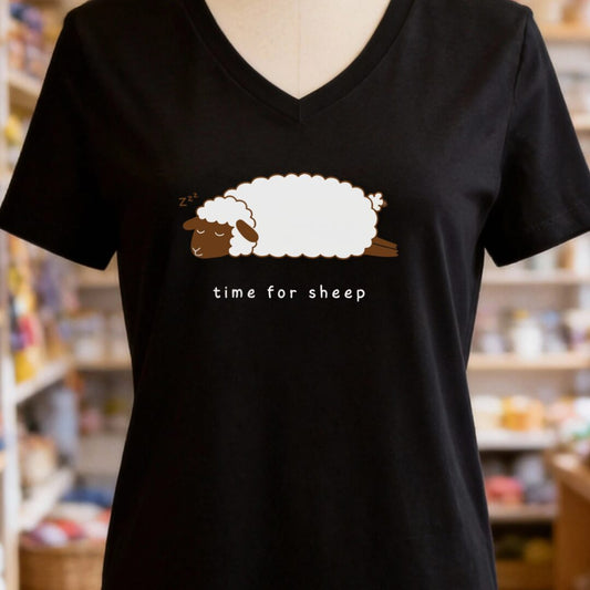 Time for Sheep V-Neck T-Shirt Black t-shirt