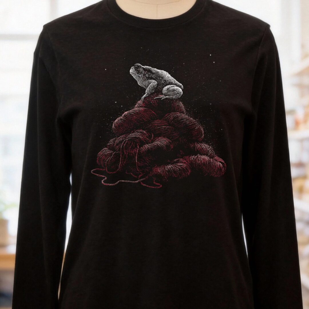 Toad On Yarn Black Long Sleeve Tee.jpg