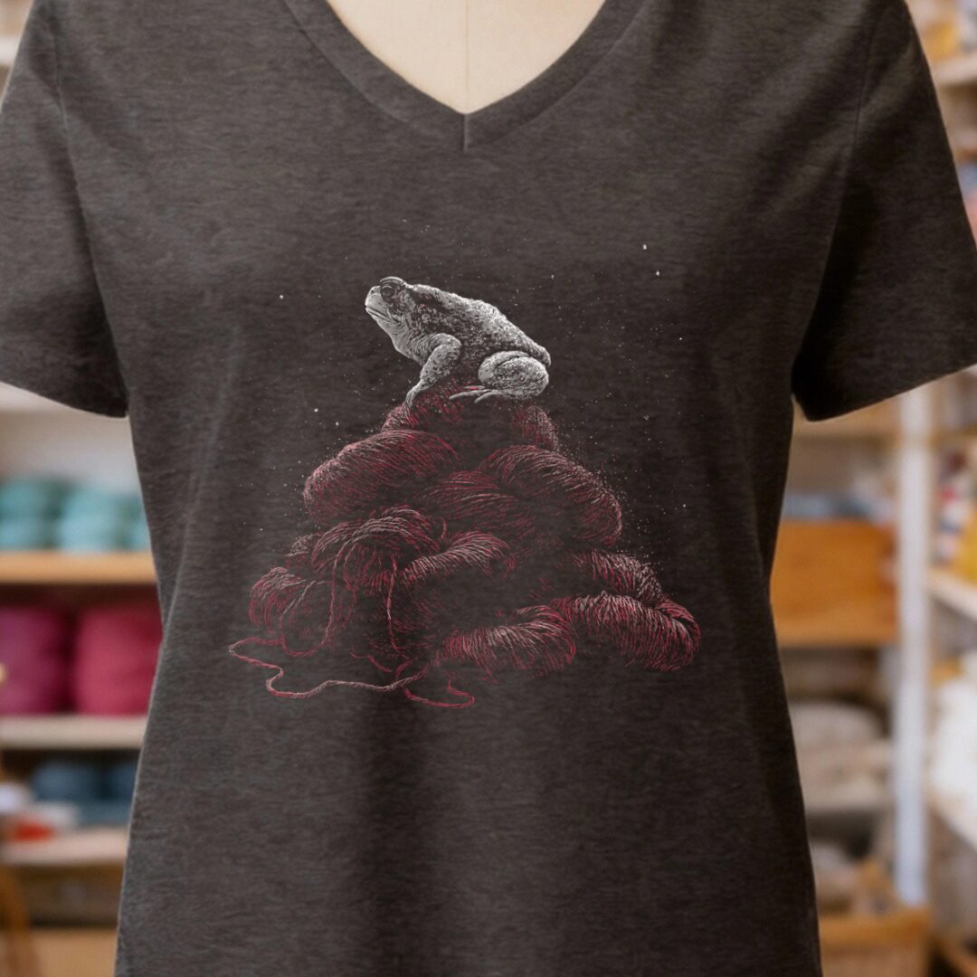Toad On Yarn Dark Grey V Neck.jpg