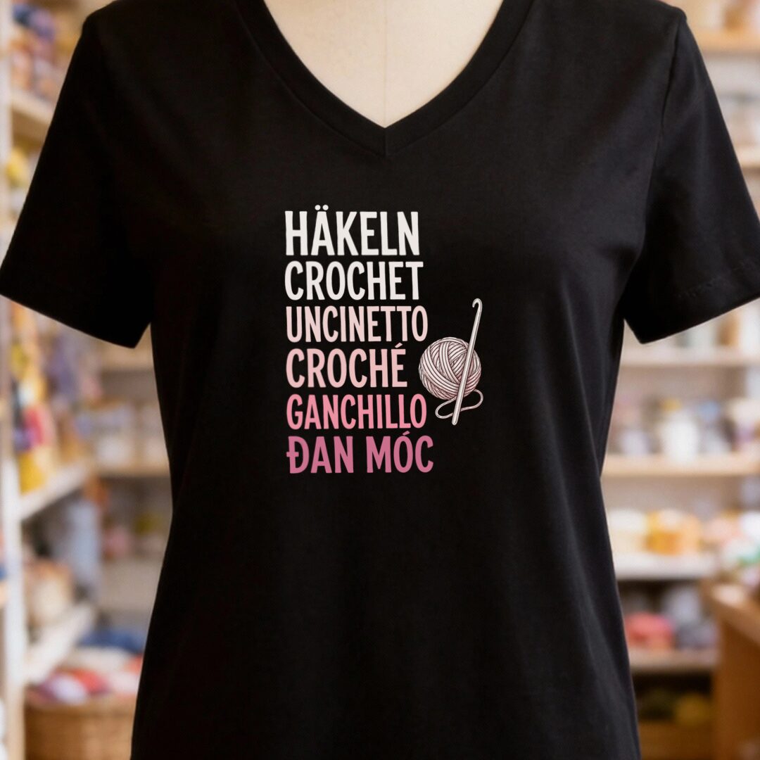 Translate Crochet V-Neck T-Shirt Black t-shirt