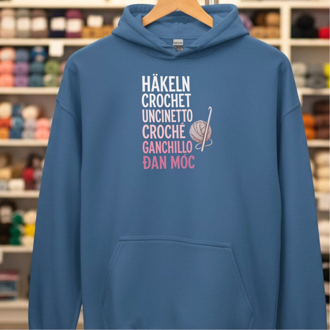 Translate Crochet Hoodie Indigo Blue t-shirt