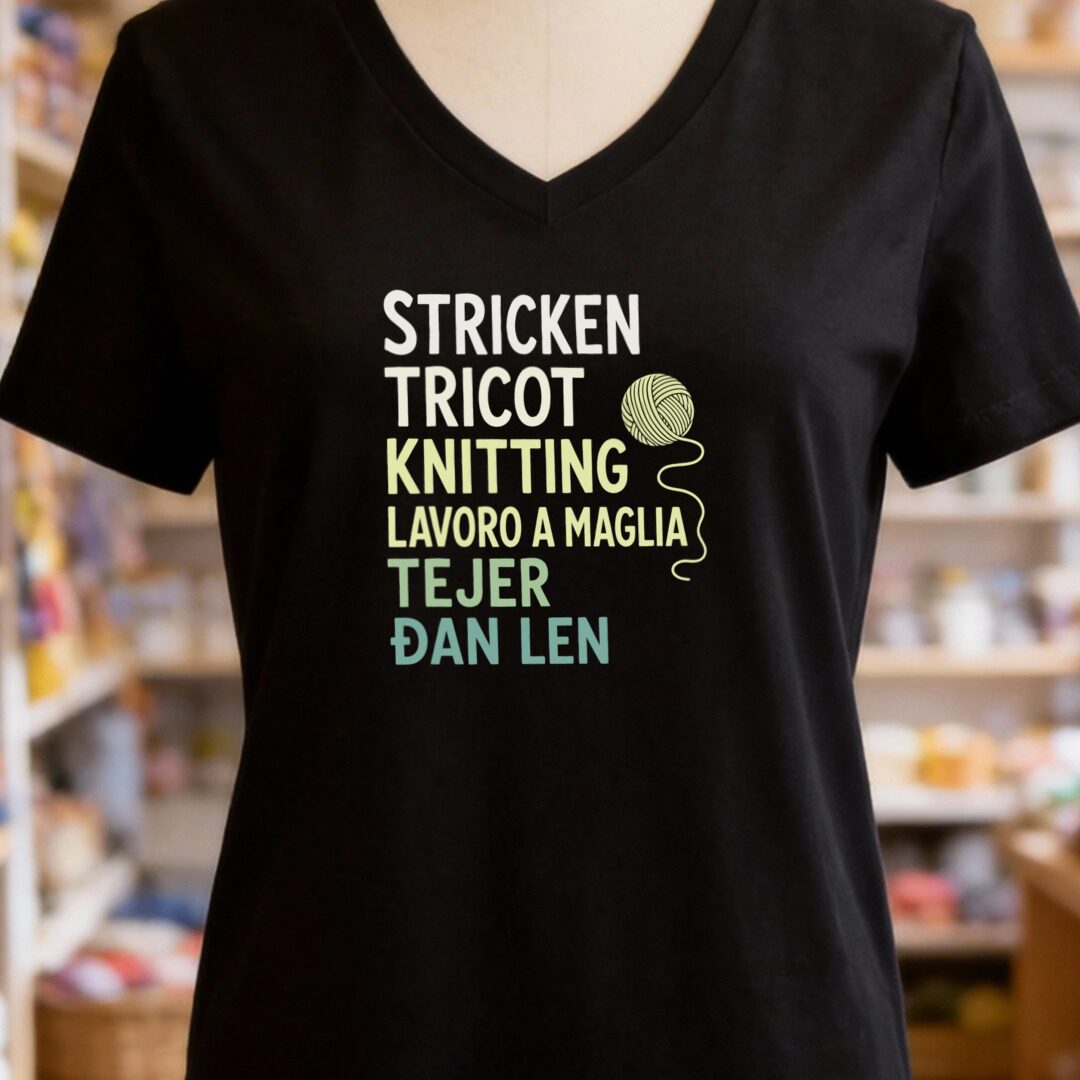 Translate Knitting V-Neck T-Shirt Black t-shirt