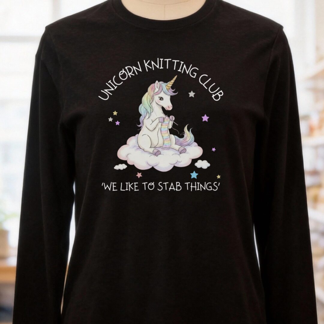 Unicorn Knitting Club Long Sleeve Tee Black t-shirt