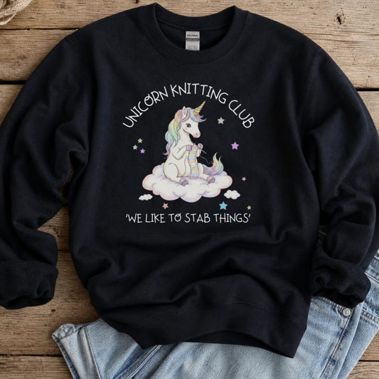 Unicorn Knitting Club Sweatshirt Black t-shirt