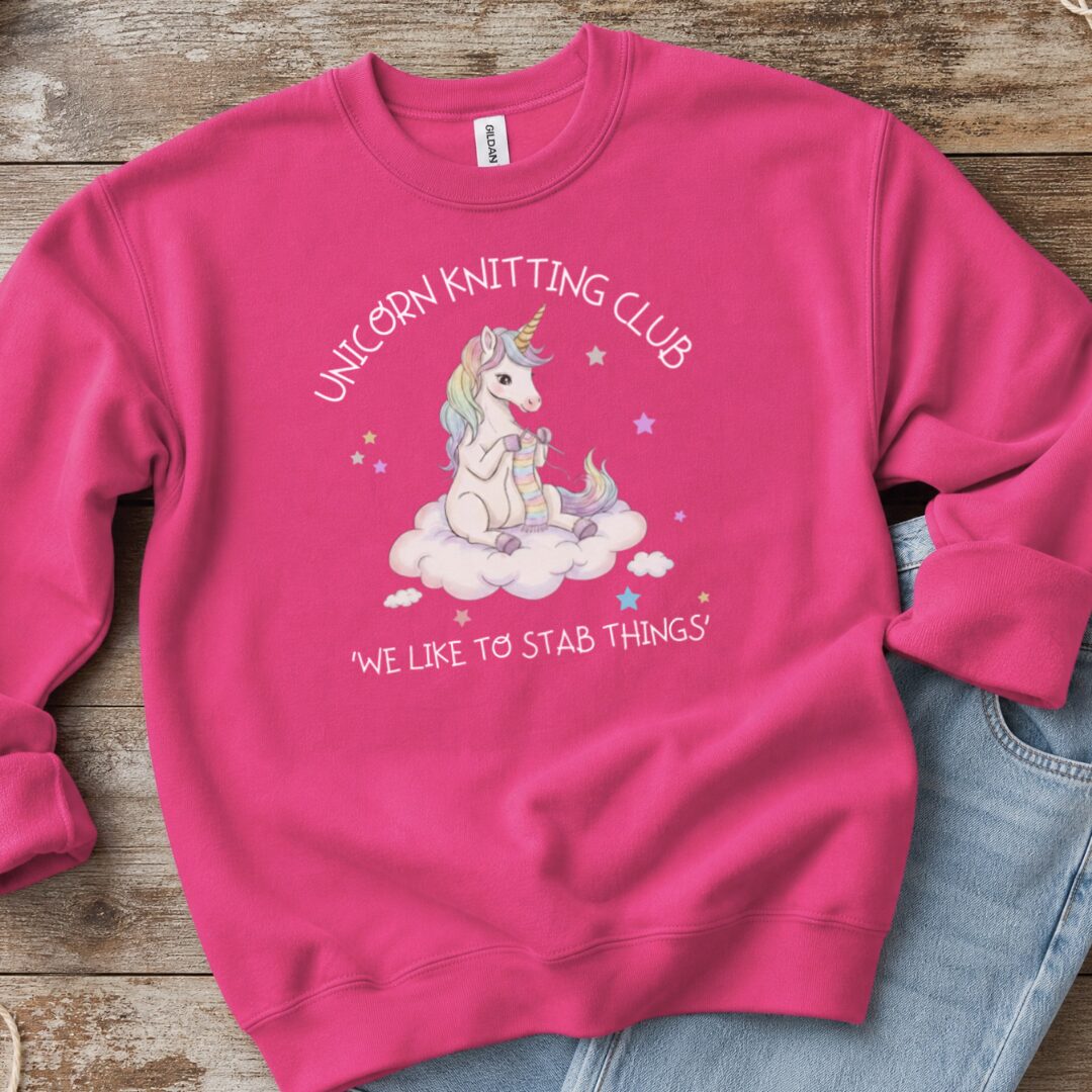 Unicorn Knitting Club Sweatshirt Bright Pink t-shirt