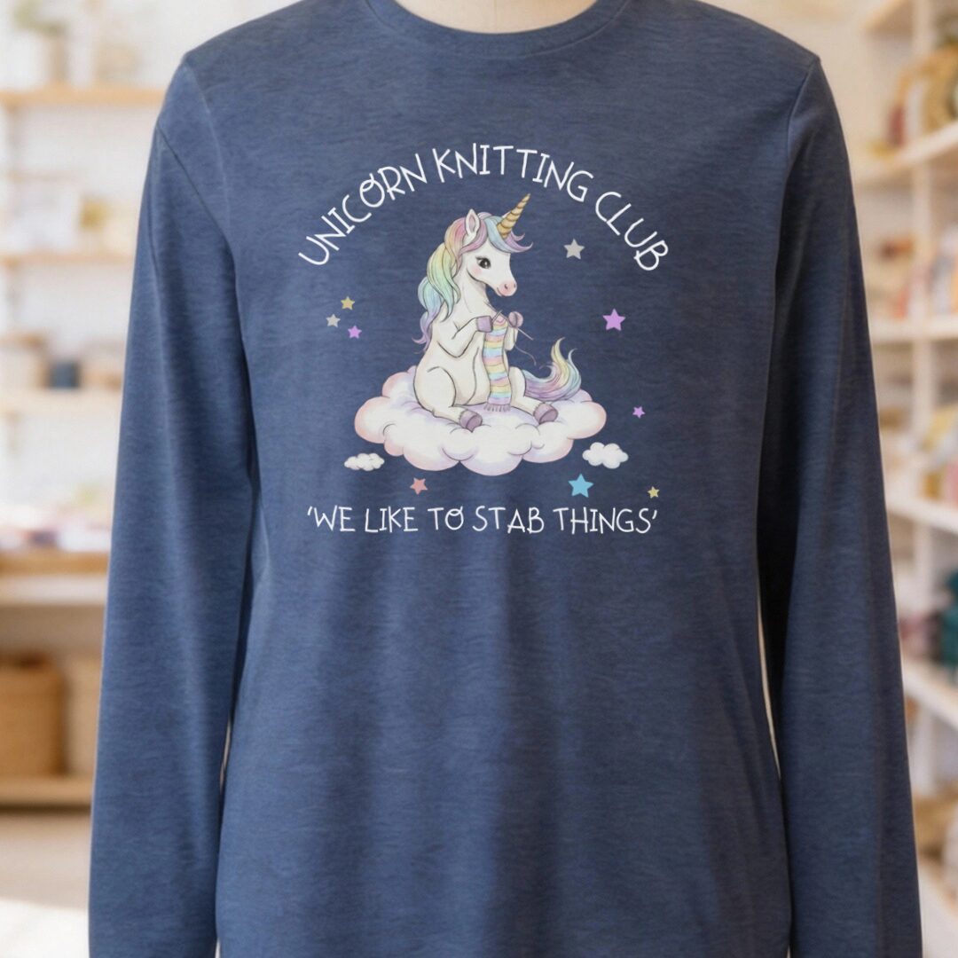 Unicorn Knitting Club Long Sleeve Tee Navy t-shirt