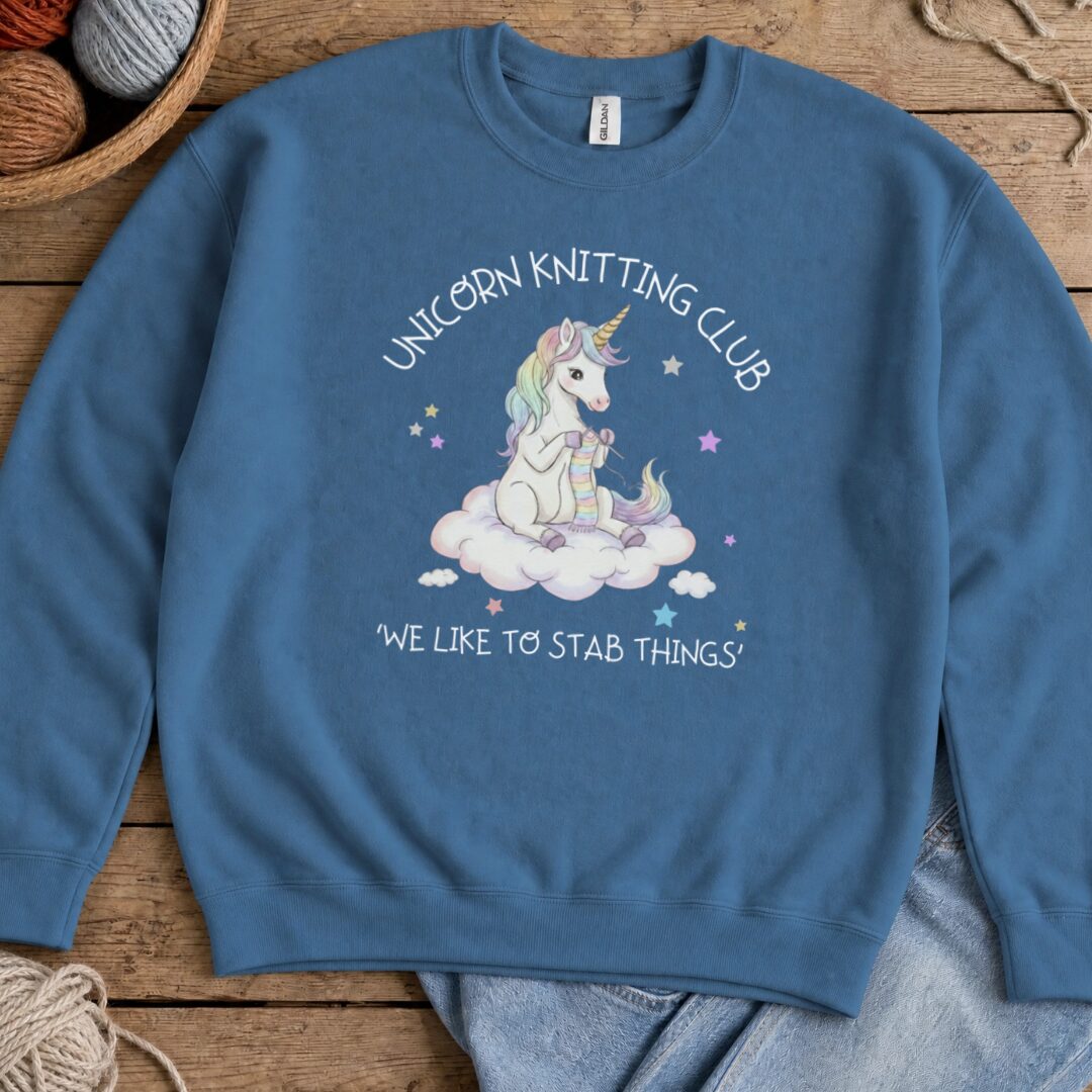 Unicorn Knitting Club Sweatshirt Indigo Blue t-shirt