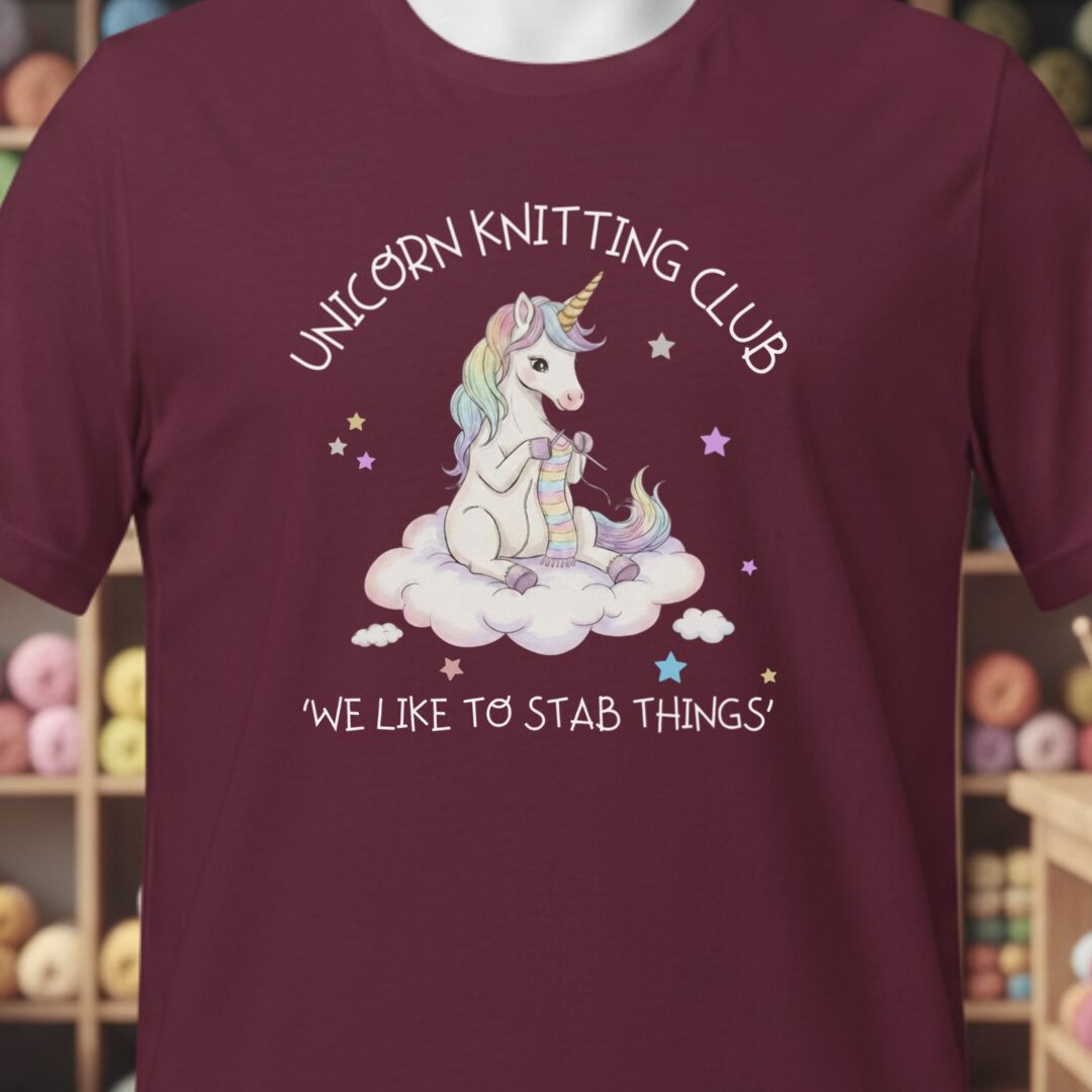 Unicorn Knitting Club T-Shirt Maroon t-shirt