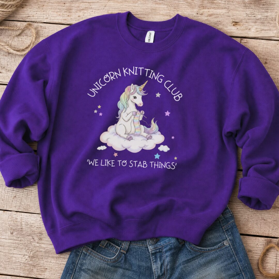 Unicorn Knitting Club Sweatshirt Purple t-shirt