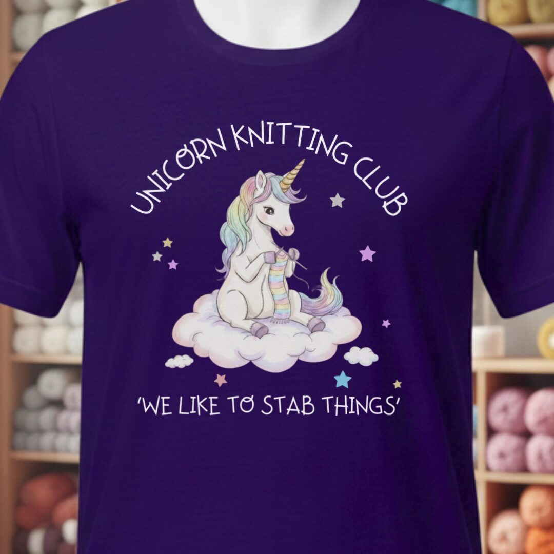 Unicorn Knitting Club T-Shirt Purple t-shirt