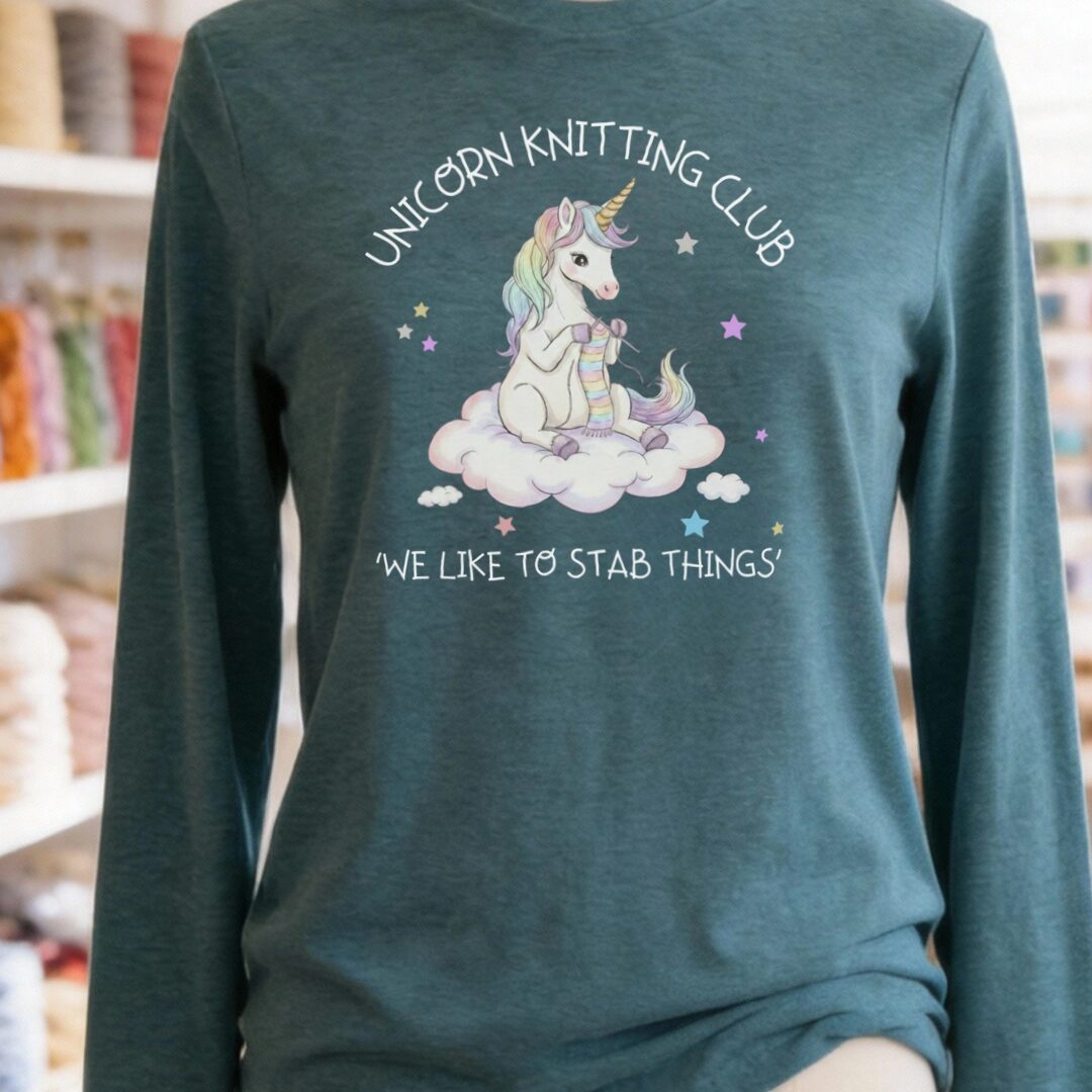 Unicorn Knitting Club Long Sleeve Tee Deep Teal t-shirt