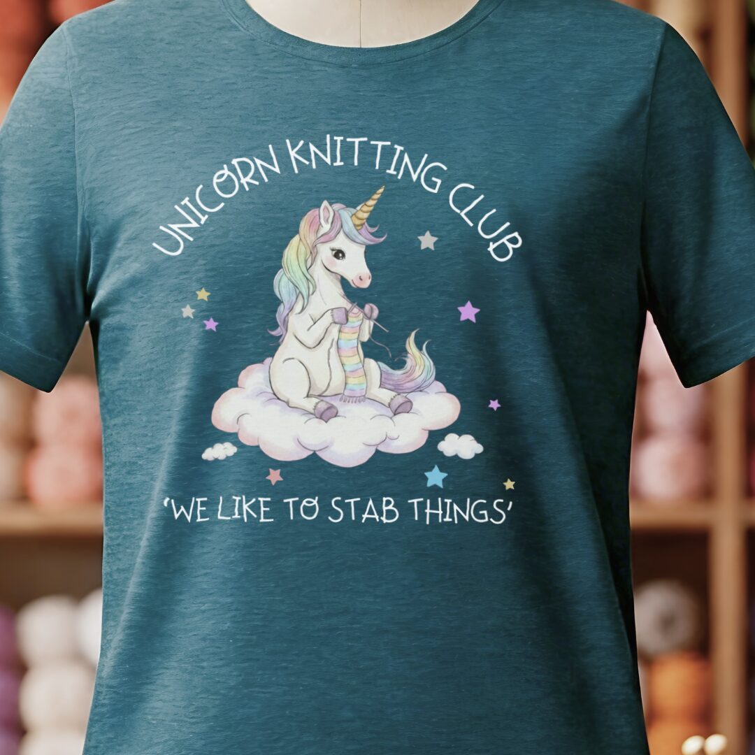 Unicorn Knitting Club T-Shirt Teal Blue t-shirt