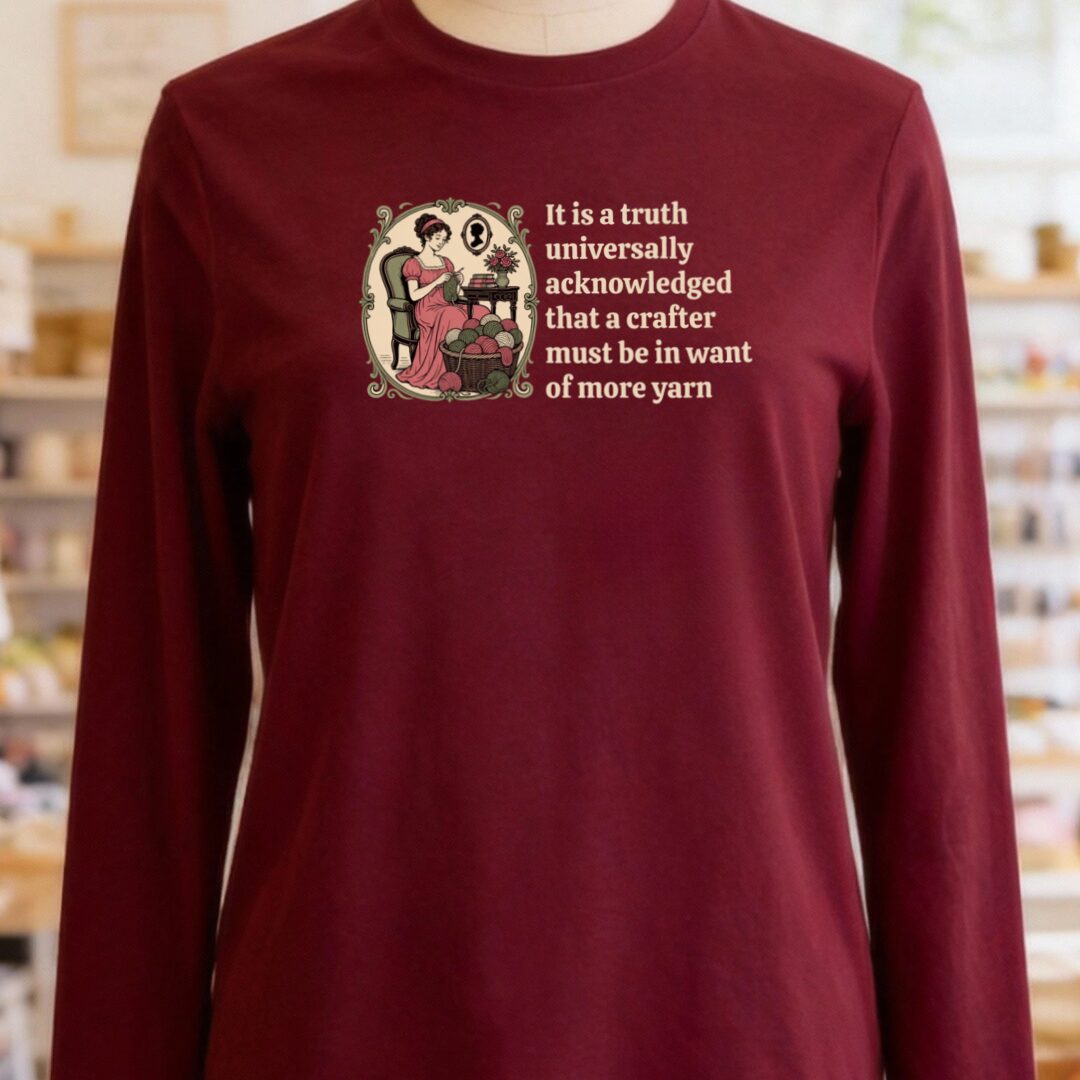 Universally Acknowledged Long Sleeve Tee Maroon t-shirt