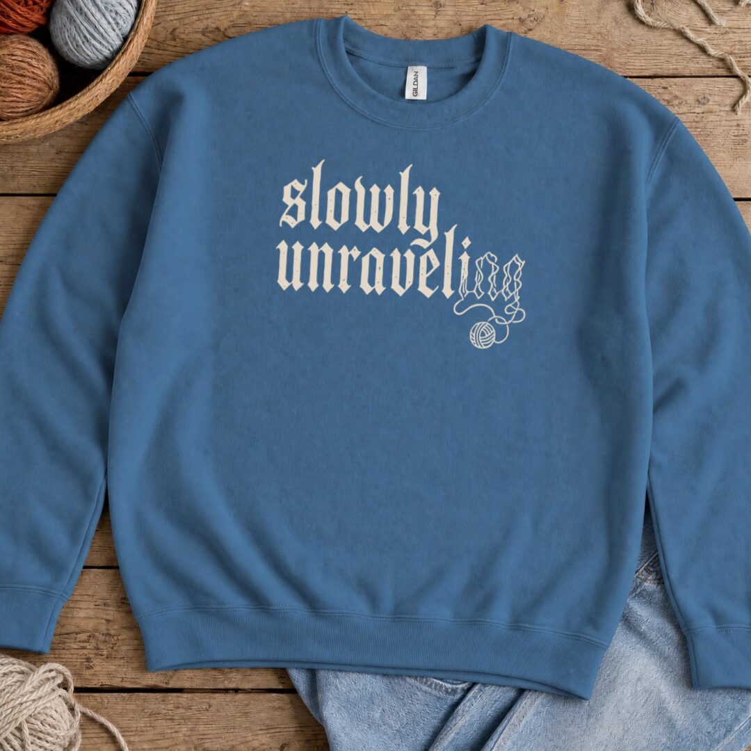 Unraveling Sweatshirt Indigo Blue t-shirt