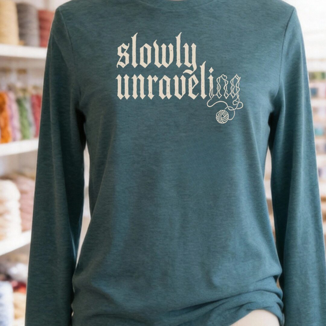 Unraveling Long Sleeve Tee Teal Blue t-shirt