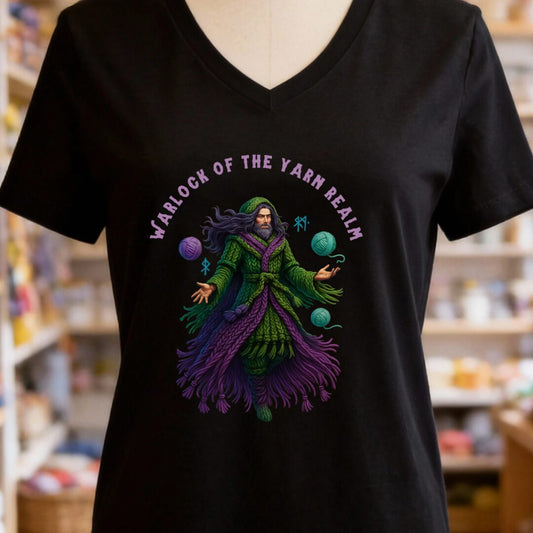 Warlock of the Yarn Realm V-Neck T-Shirt Black t-shirt