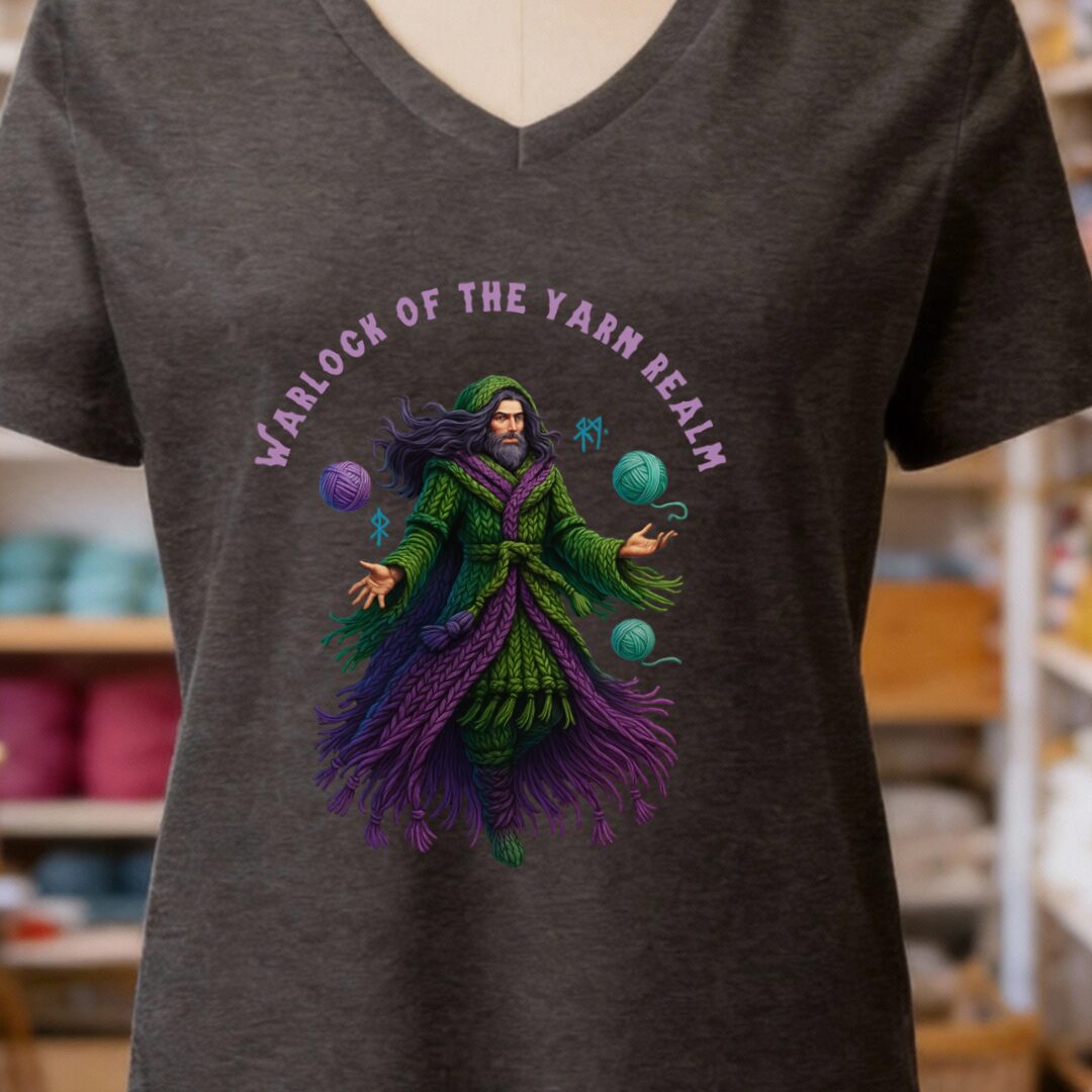 Warlock of the Yarn Realm V-Neck T-Shirt Dark Grey t-shirt