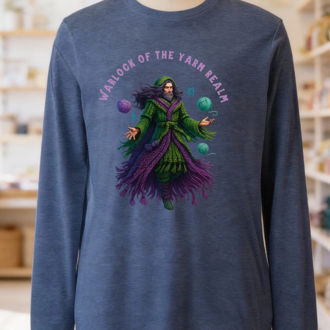 Warlock of the Yarn Realm Long Sleeve Tee Navy t-shirt