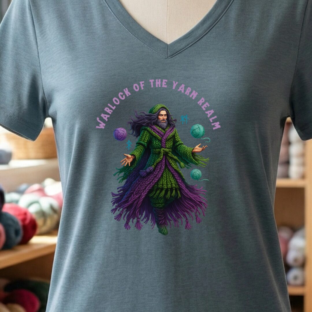 Warlock of the Yarn Realm V-Neck T-Shirt Slate t-shirt