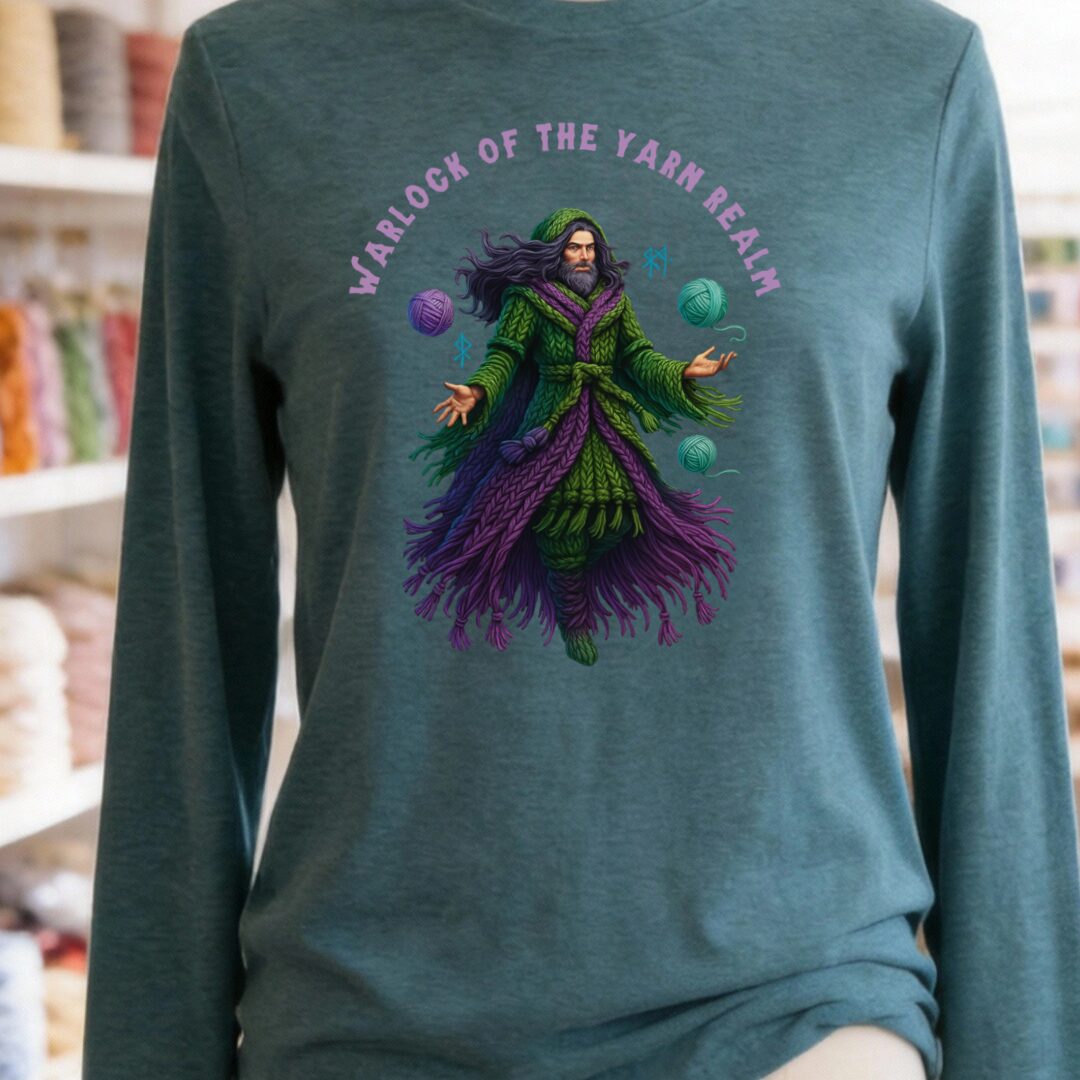 Warlock of the Yarn Realm Long Sleeve Tee Heather Deep Teal t-shirt