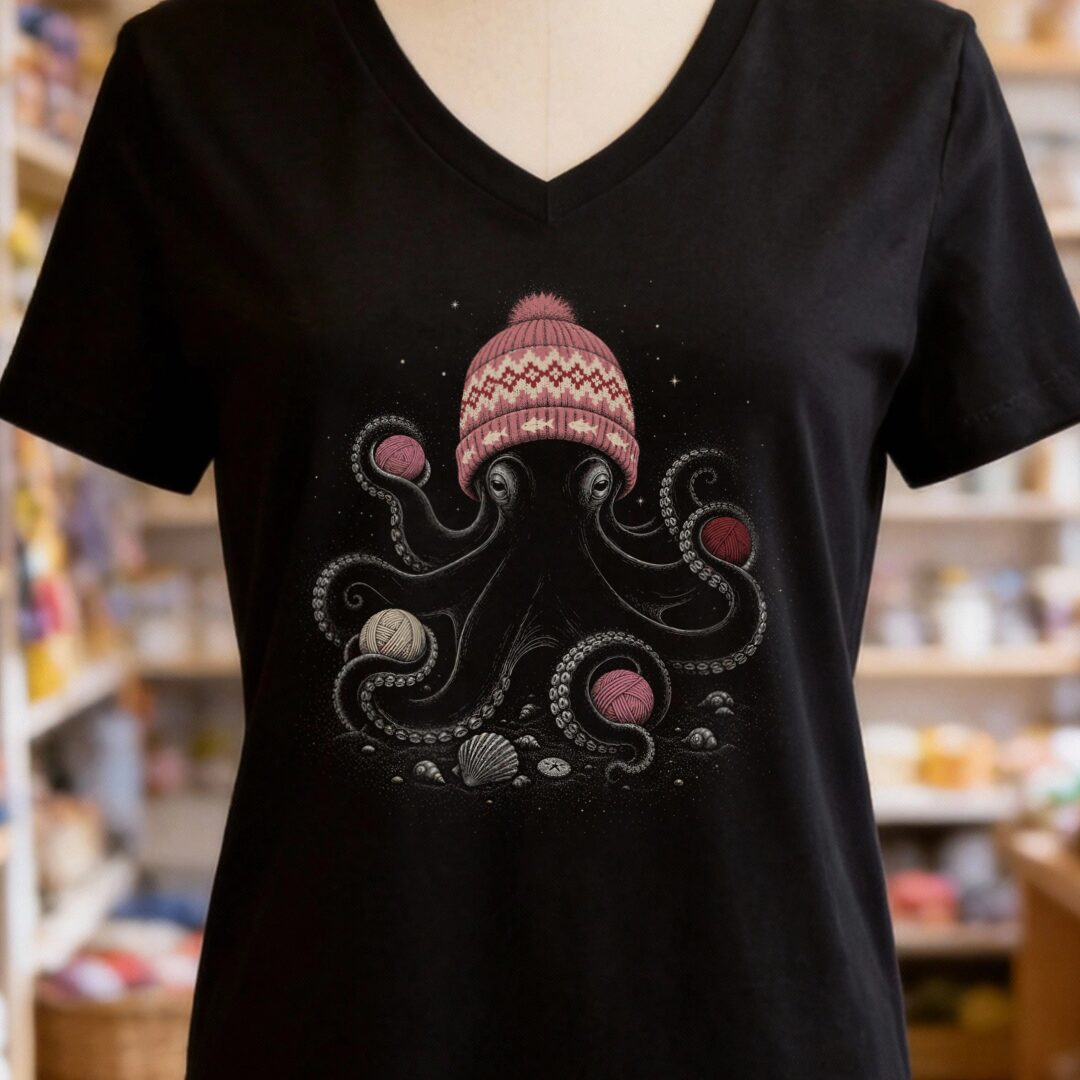 Warm Octopus Black V Neck.jpg