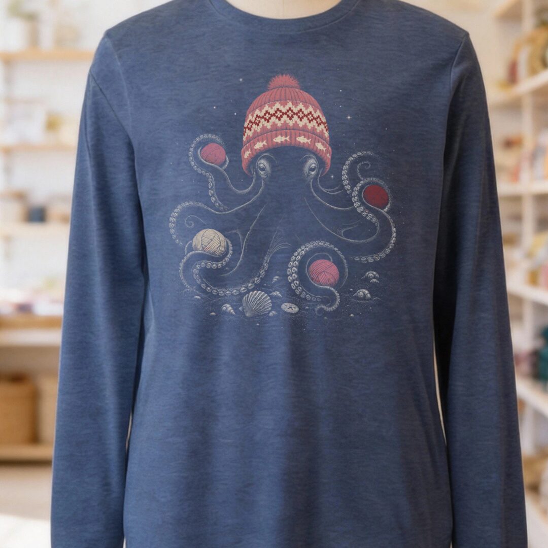 Warm Octopus Heather Navy Long Sleeve Tee.jpg