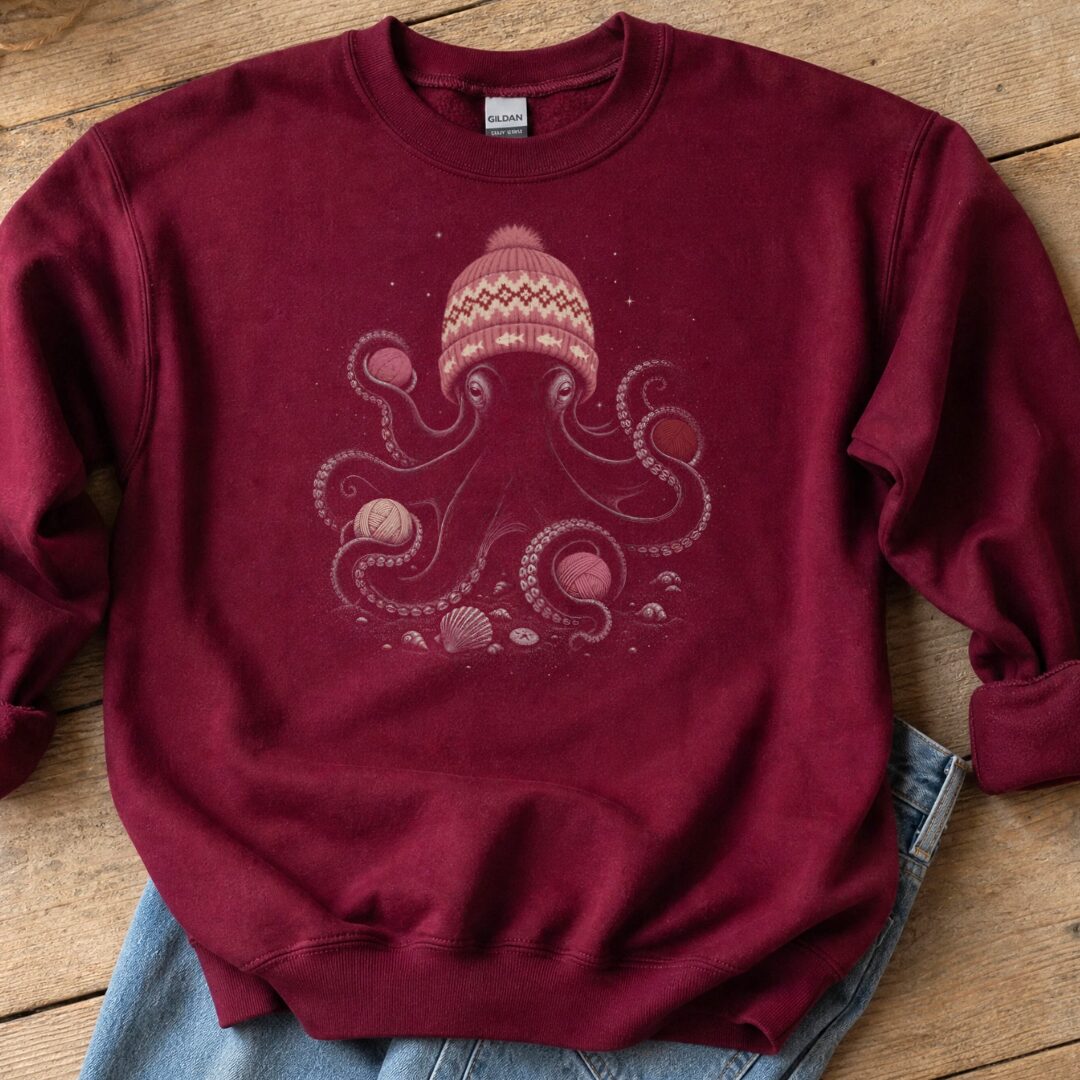 Warm Octopus Maroon Sweatshirt.jpg