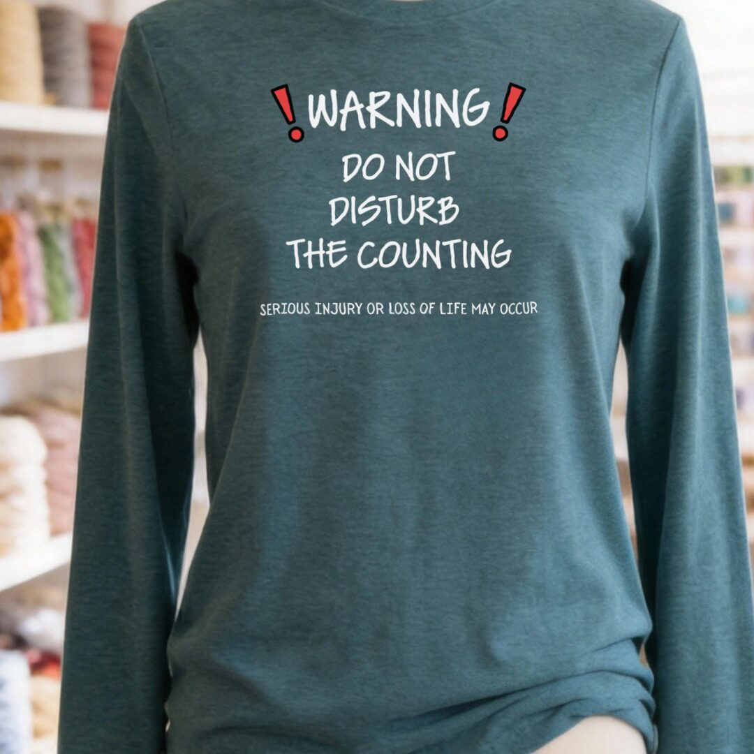 Warning Counting Long Sleeve Tee Teal Blue t-shirt