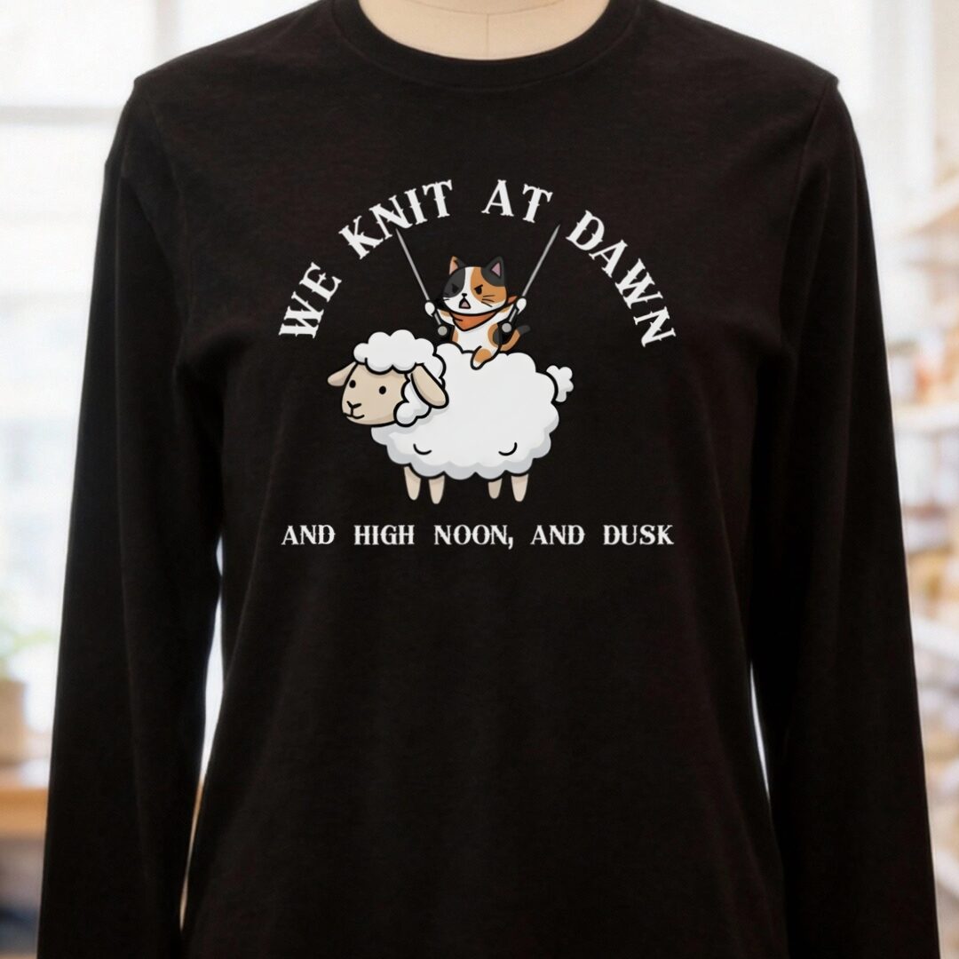 We Knit At Dawn Long Sleeve Tee Black Heather t-shirt