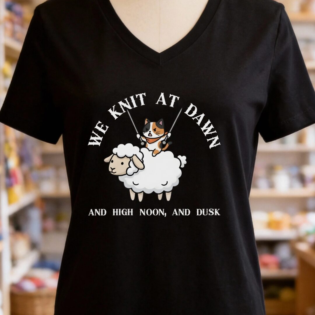 We Knit At Dawn V-Neck T-Shirt Black t-shirt