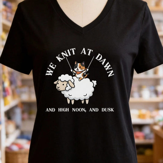 We Knit At Dawn V-Neck T-Shirt Black t-shirt