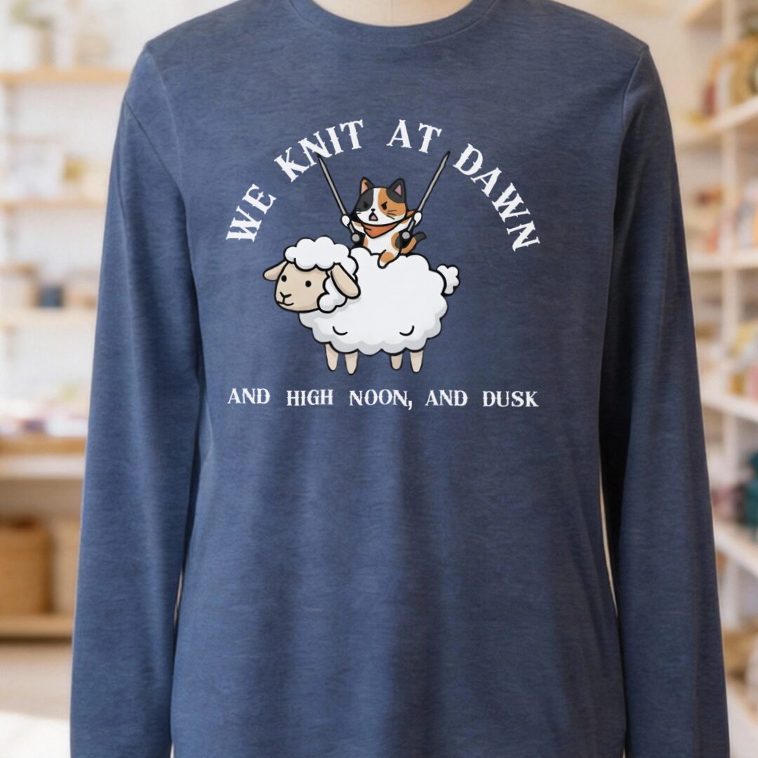We Knit At Dawn Long Sleeve Tee Heather Navy t-shirt