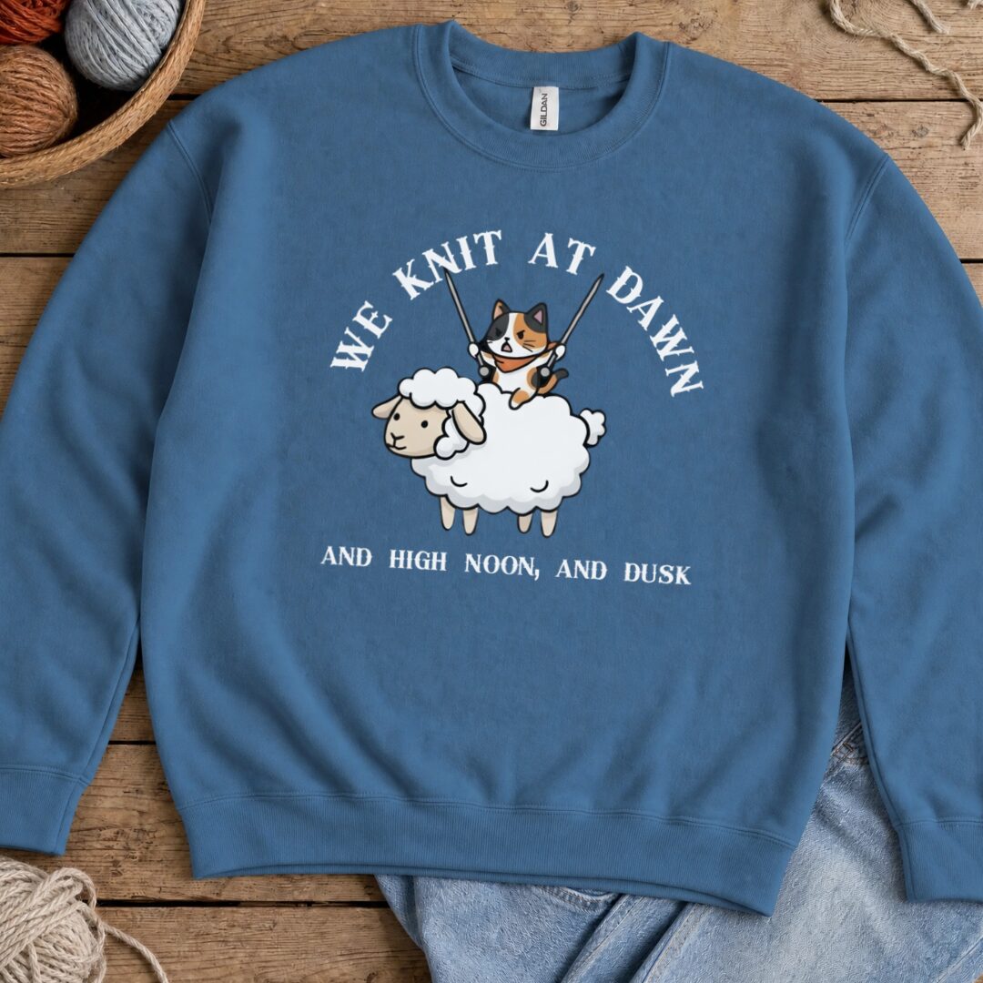We Knit At Dawn Sweatshirt Indigo Blue t-shirt