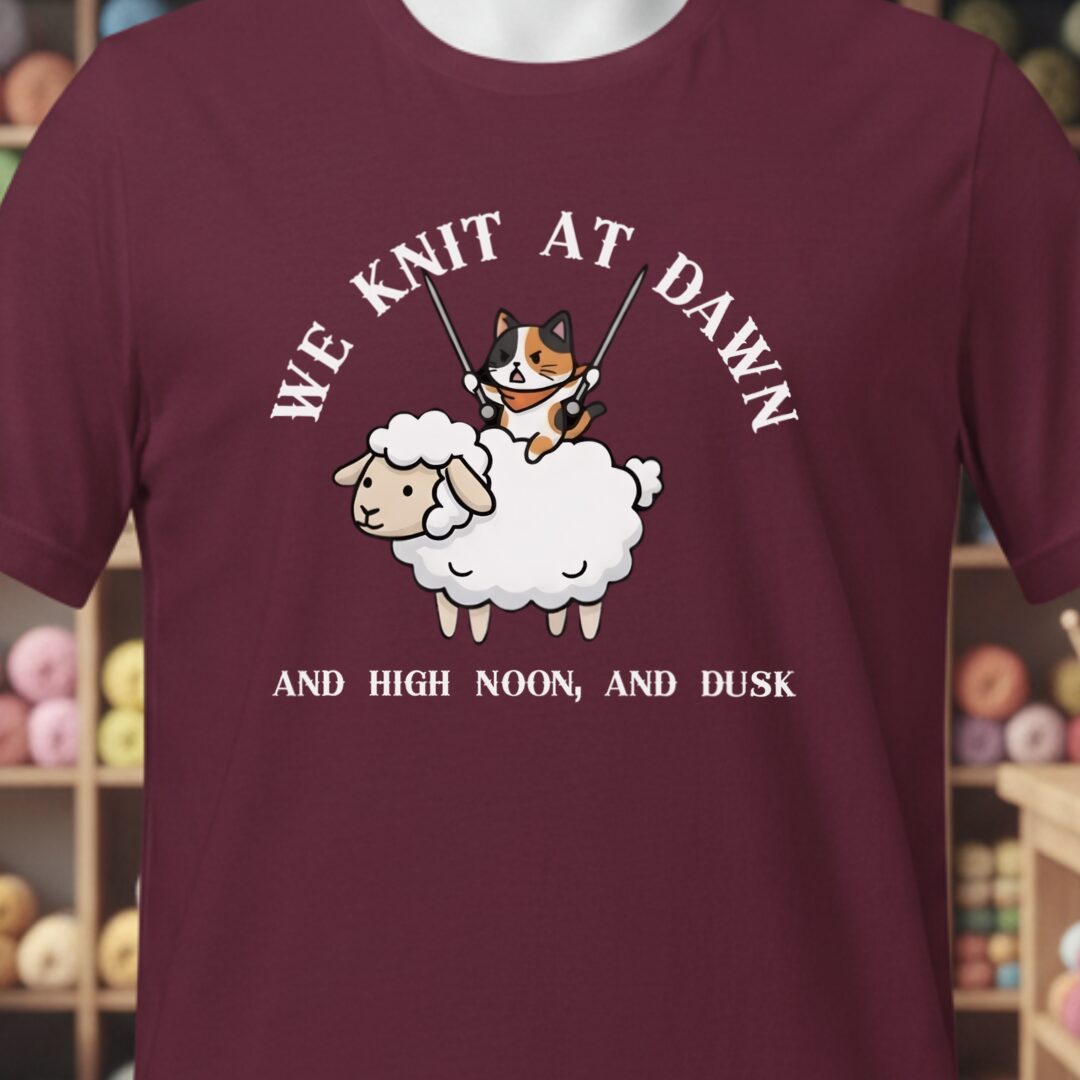 We Knit At Dawn T-Shirt Maroon t-shirt