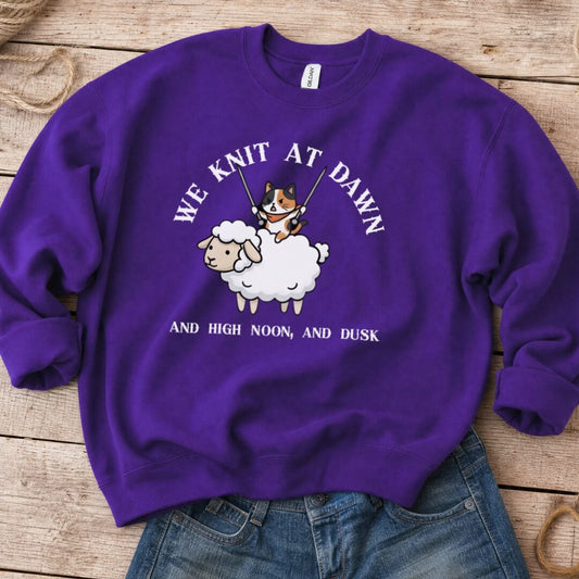 We Knit At Dawn Sweatshirt Purple t-shirt